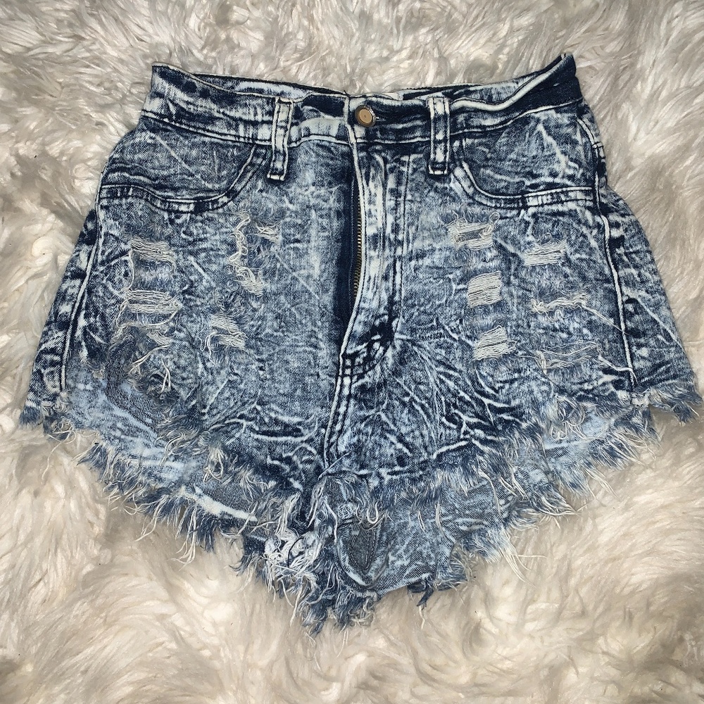 Denim Washed Super High Waist Shorts